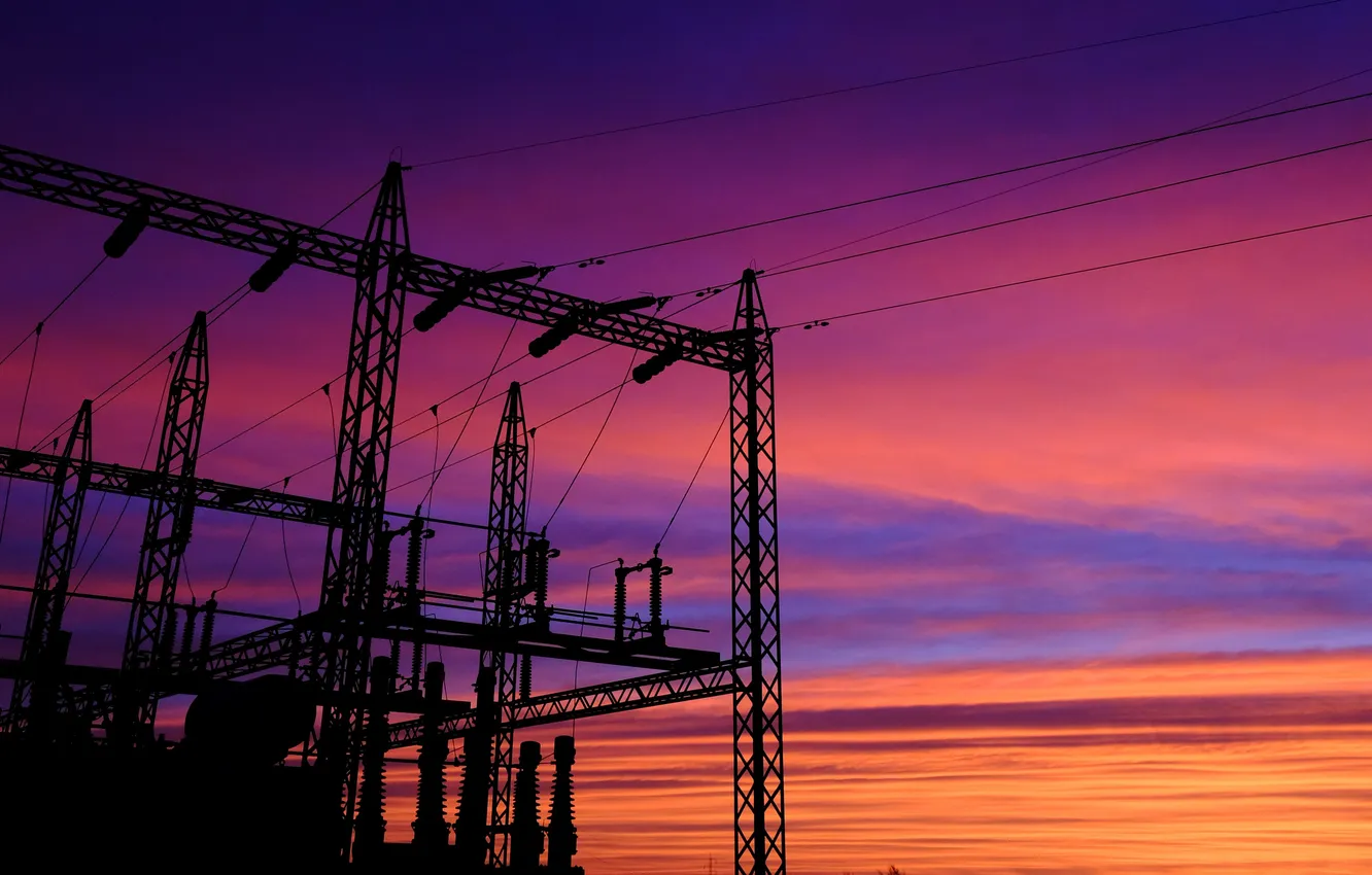 Photo wallpaper the sky, clouds, landscape, sunset, nature, wire, the evening, horizon