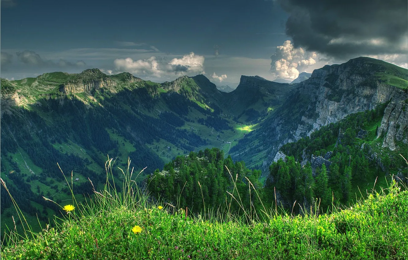 Photo wallpaper Mountains, Switzerland, The slopes