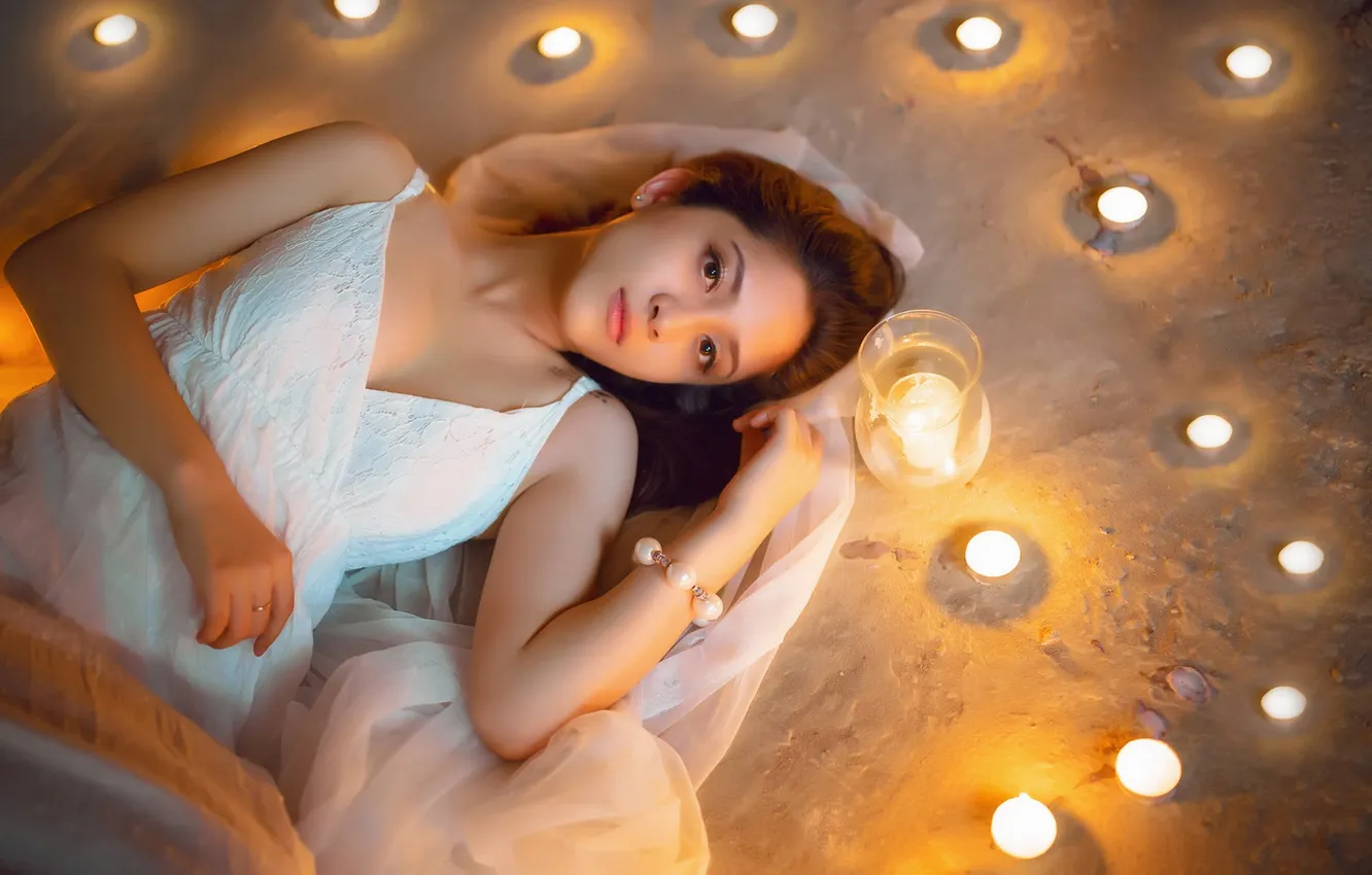 Photo wallpaper look, girl, candles, Asian