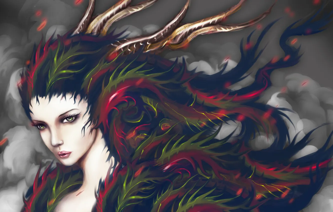 Photo wallpaper girl, smoke, art, art