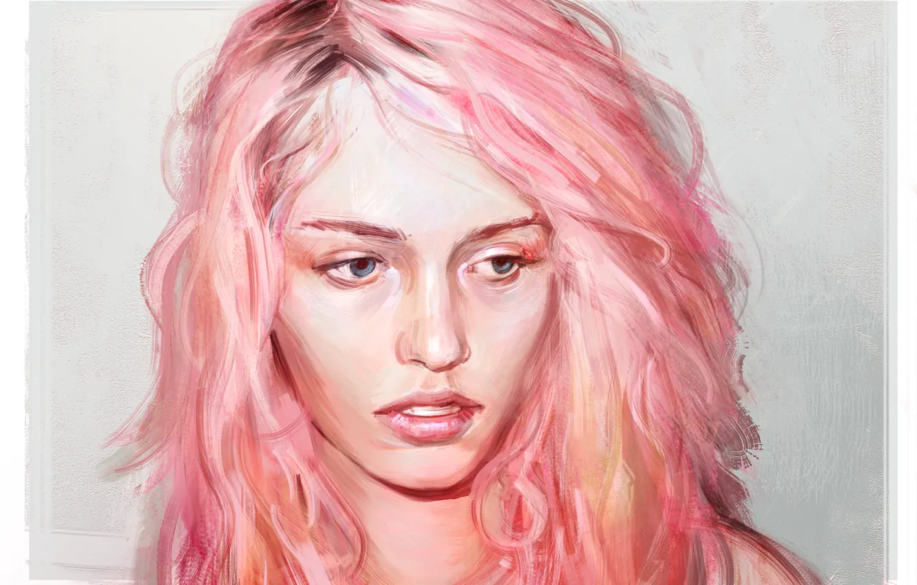 Photo wallpaper eyes, girl, face, art, pink hair