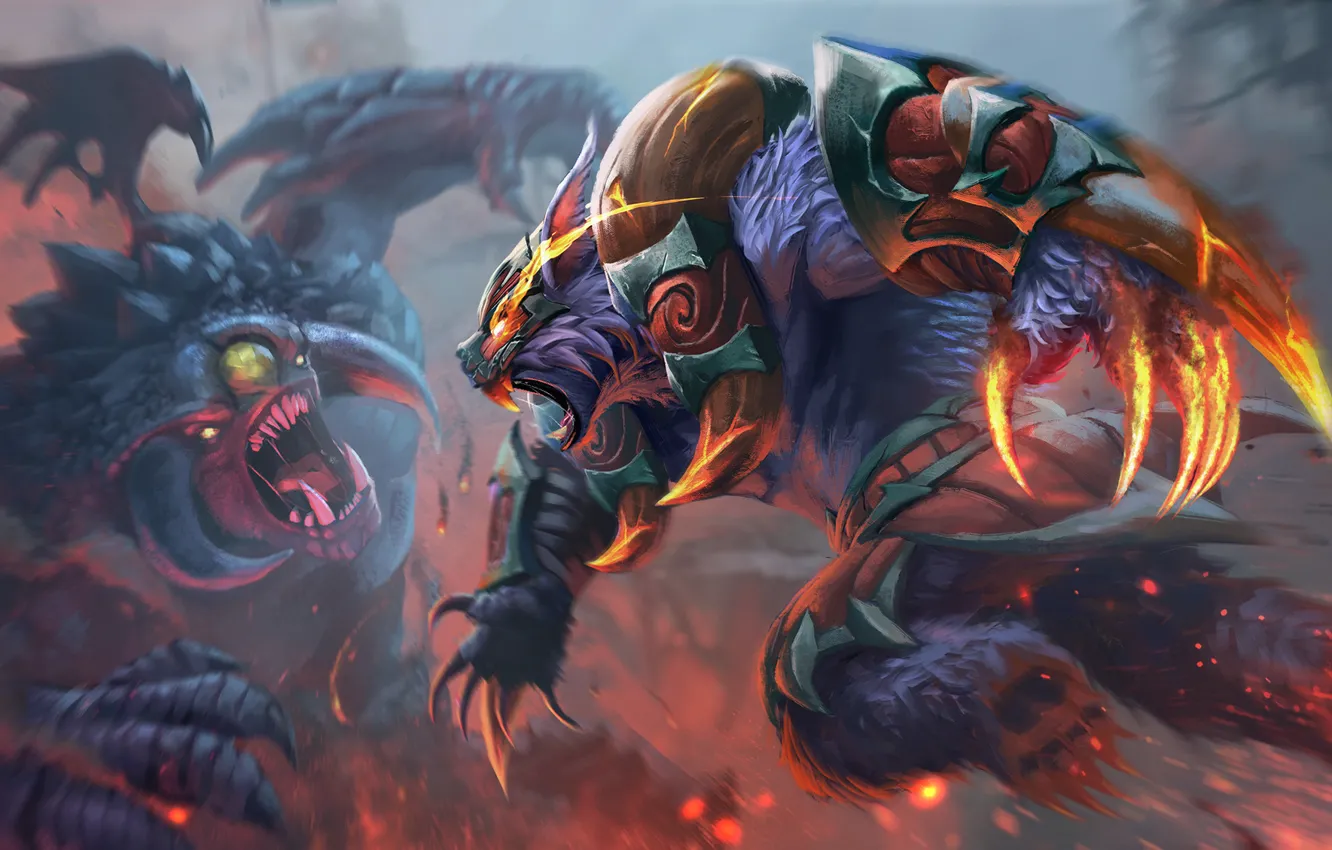 Photo wallpaper bear, art, rage, mouth, claws, dota, art, DotA