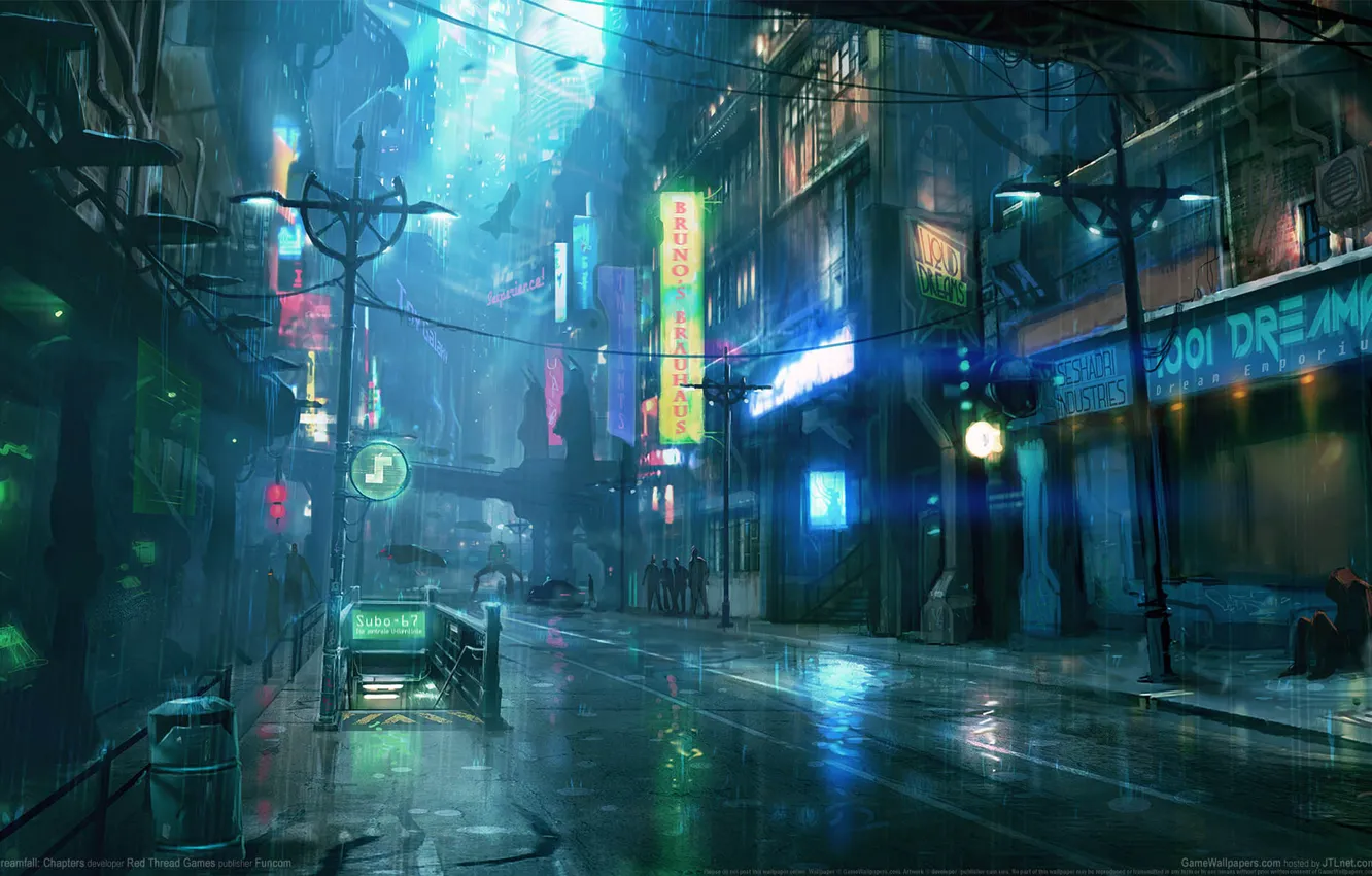 Photo wallpaper night, city, the city, rain, rain, night, game wallpapers, Dreamfall: Chapters