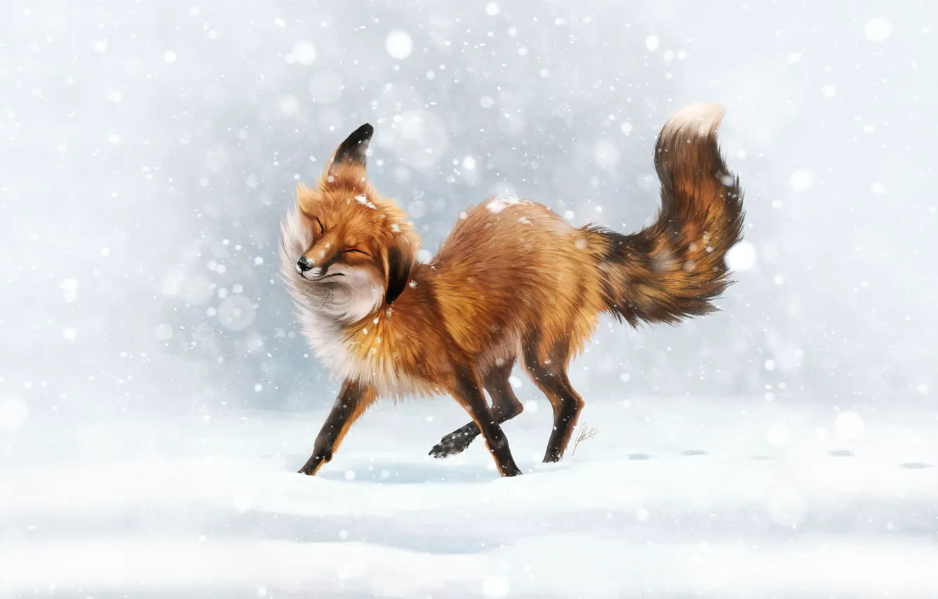 Photo wallpaper Winter, Snow, Fox, Fox, Winter, Snow, Animal, First Snow