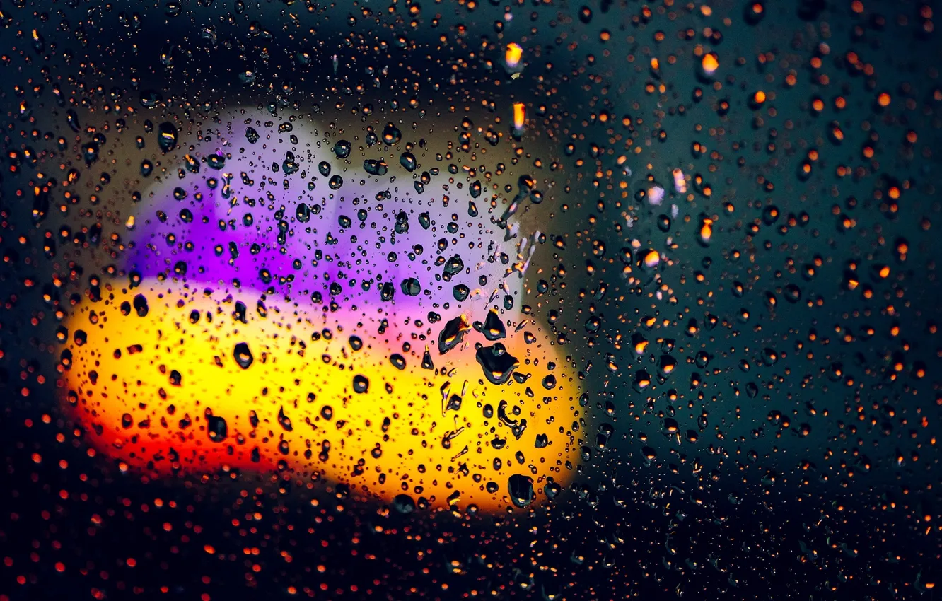 Photo wallpaper glass, water, drops, macro, lights, background, rain, Wallpaper