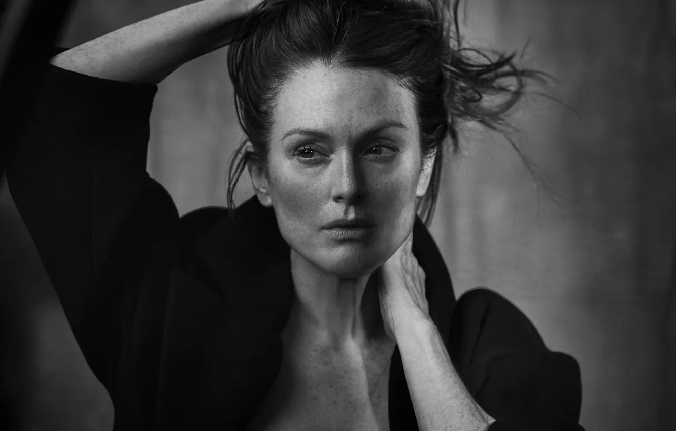 Photo wallpaper portrait, Julianne Moore, Black White, Peter Lindbergh
