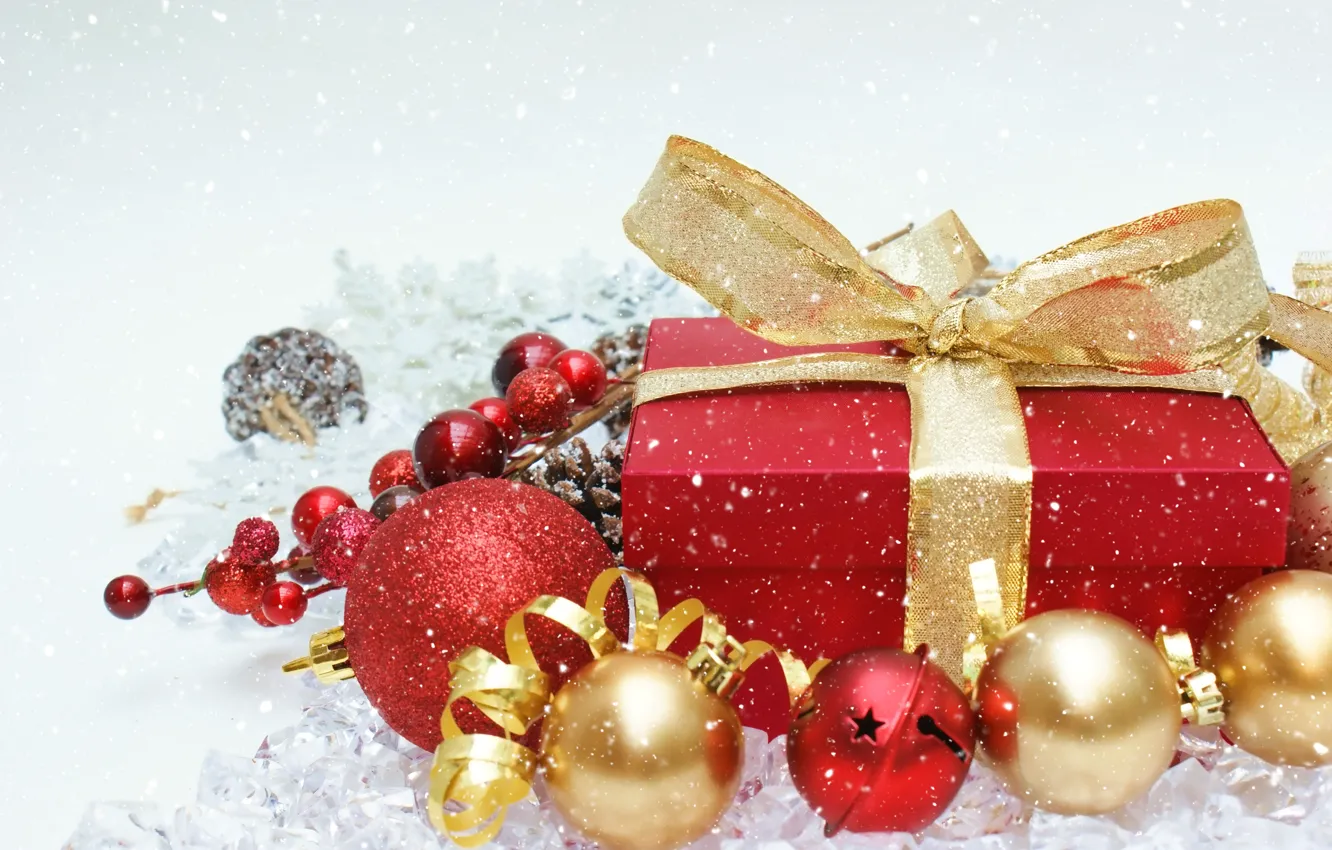 Photo wallpaper balls, snow, gift, balls, New Year, Christmas, merry christmas, decoration