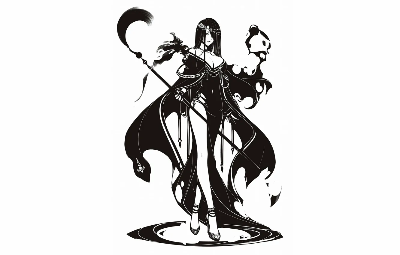 Photo wallpaper girl, sexy, cleavage, Sonya, long hair, dress, boobs, anime