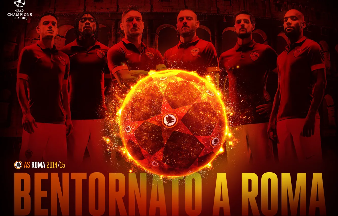 Photo wallpaper wallpaper, sport, team, football, AS Roma, UEFA Champions League, players
