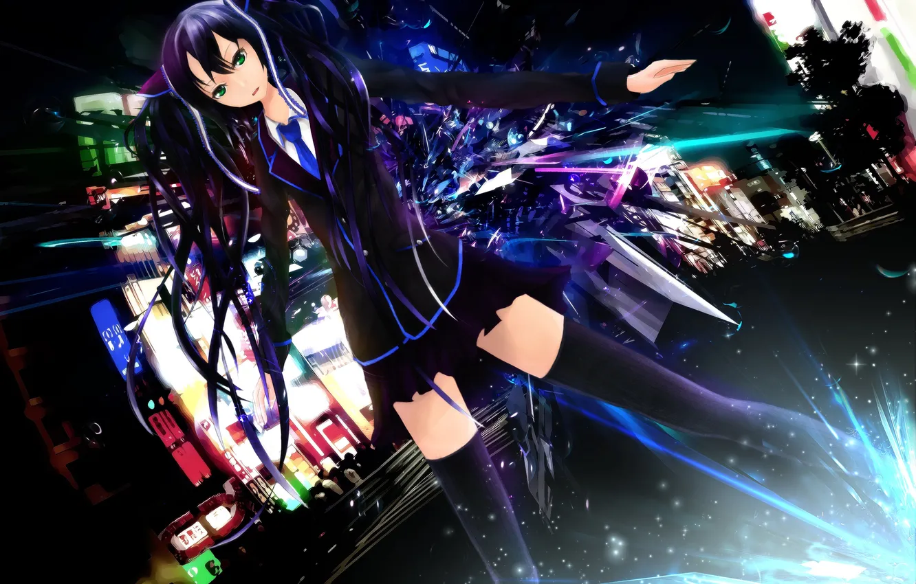 Photo wallpaper look, girl, the city, paint, gesture, art, Cabulb, Kazuko