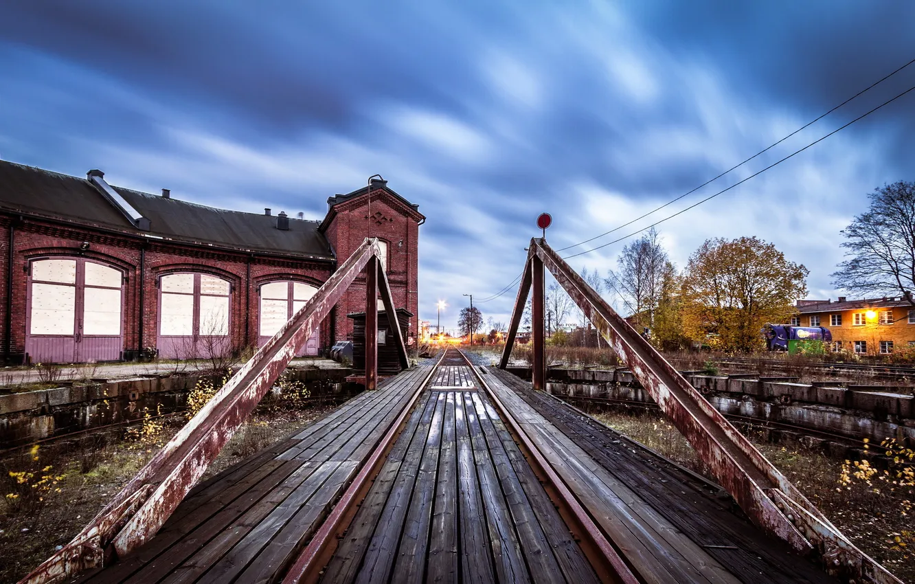 Photo wallpaper landscape, station, railroad