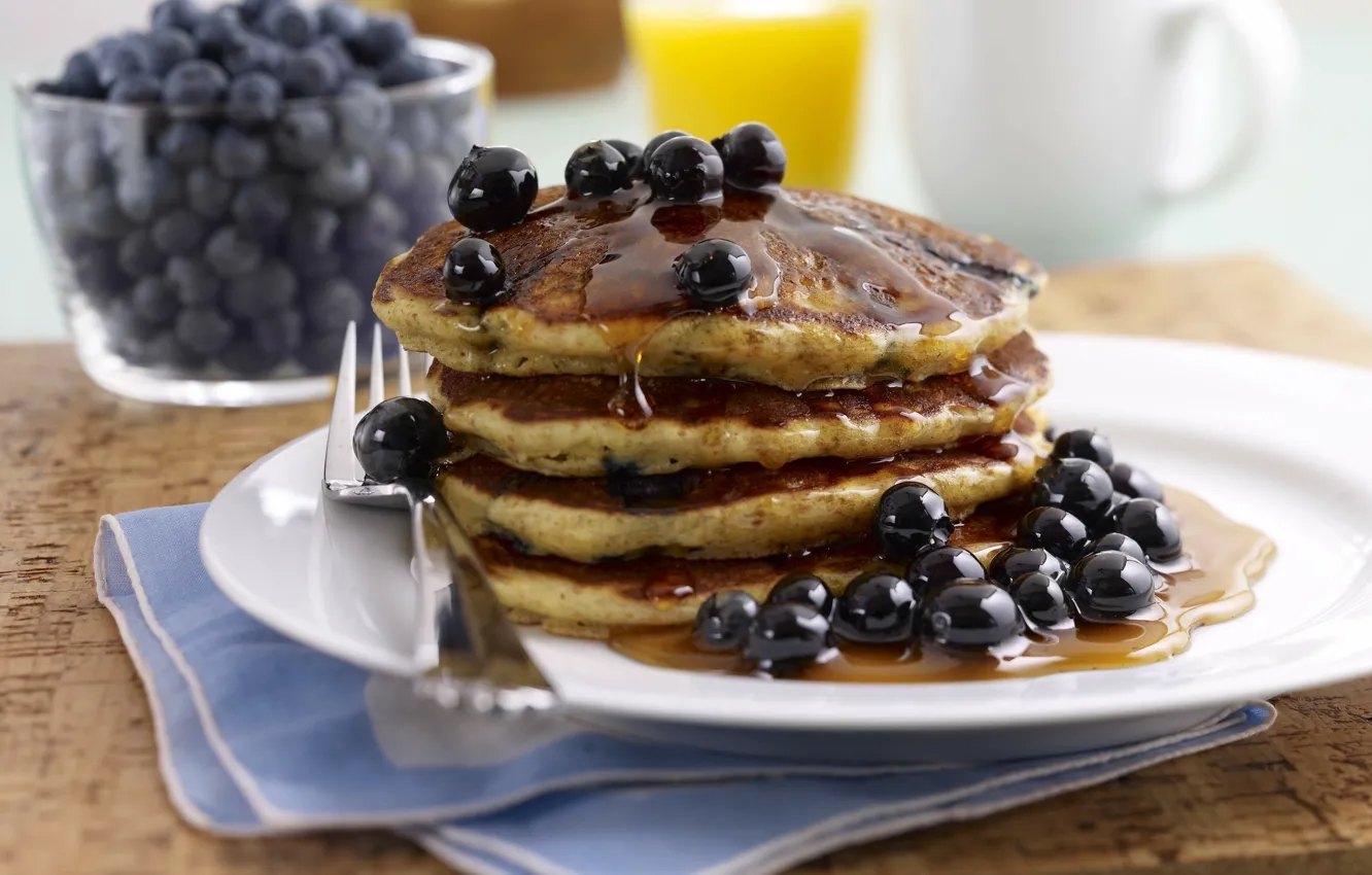 Photo wallpaper berries, blueberries, honey, pancakes, pancakes, pancakes