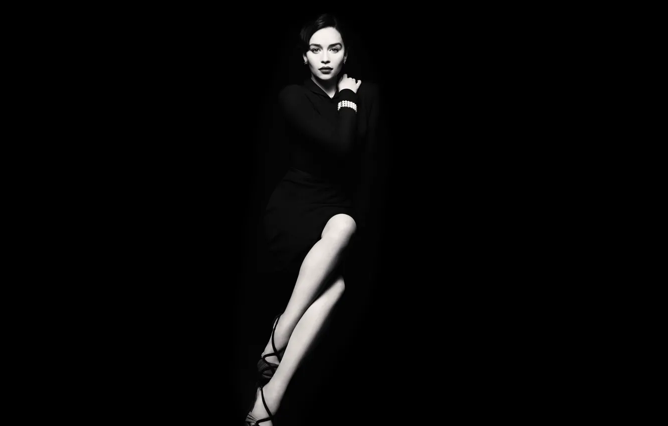 Photo wallpaper dress, black and white, Noir, black background, vintage, Emilia Clarke, Emilia Clarke