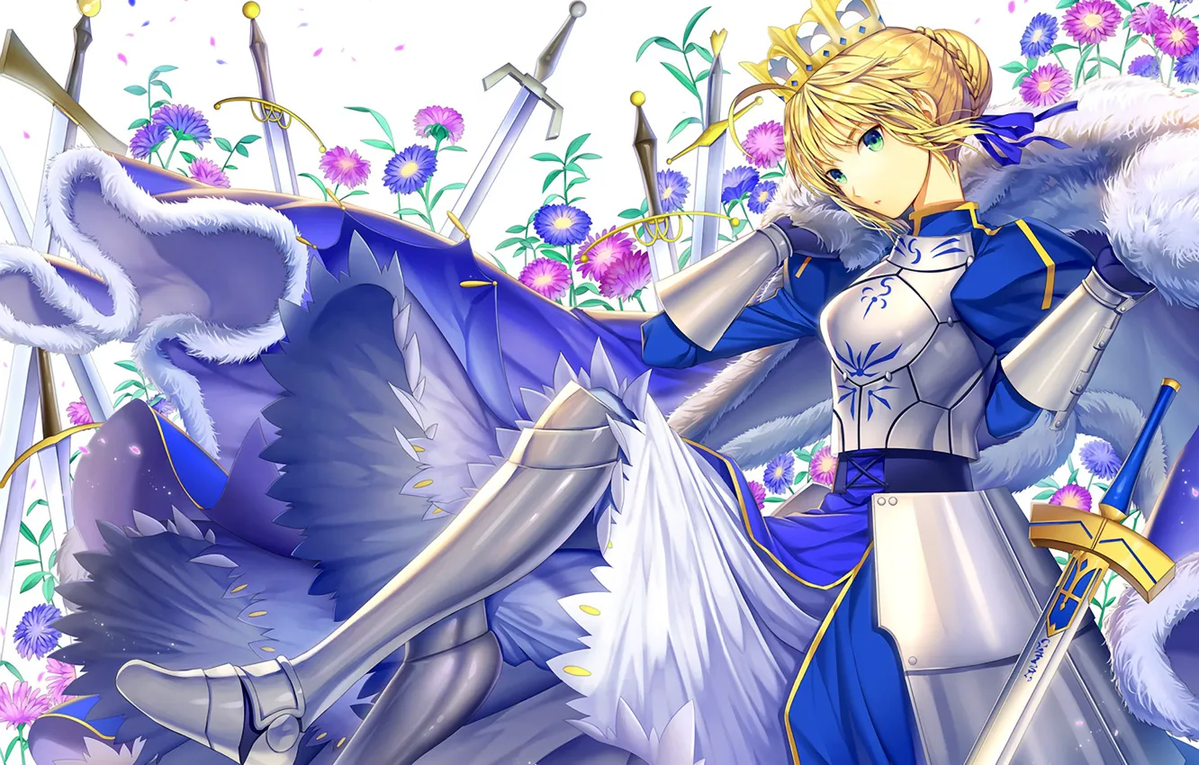 Photo wallpaper flowers, armor, the saber, Fate stay night, Fate / Stay Night