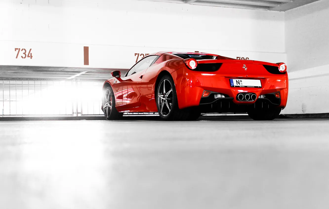 Photo wallpaper red, Parking, red, ferrari, Ferrari, Italy, 458 italia, back