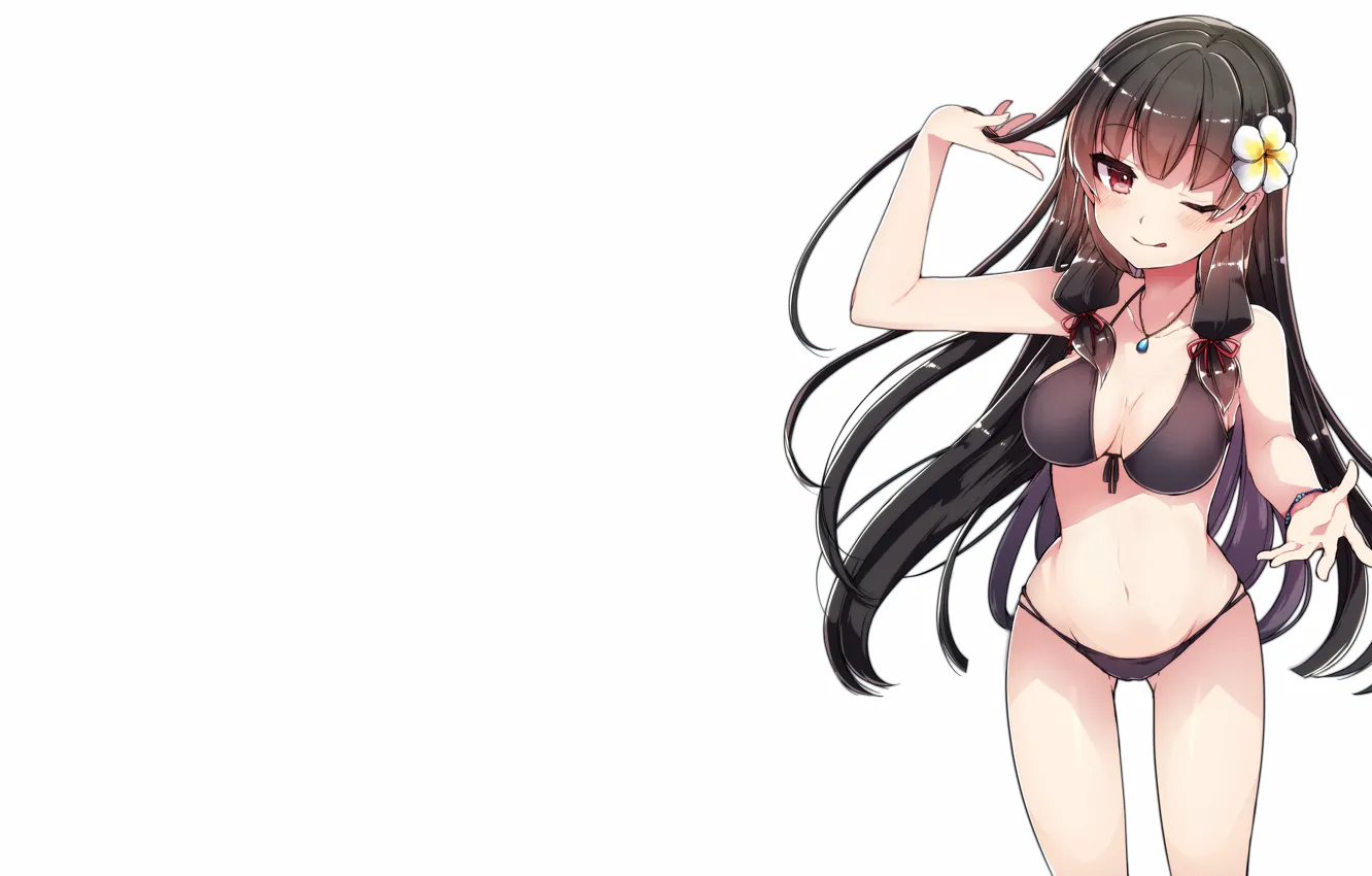 Photo wallpaper girl, sexy, cleavage, long hair, boobs, anime, beautiful, red eyes