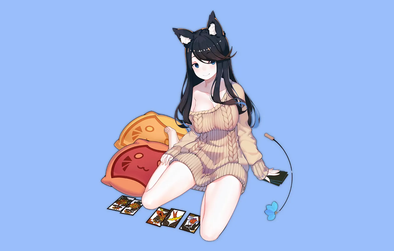 Photo wallpaper girl, sexy, cleavage, long hair, dress, boobs, anime, blue eyes