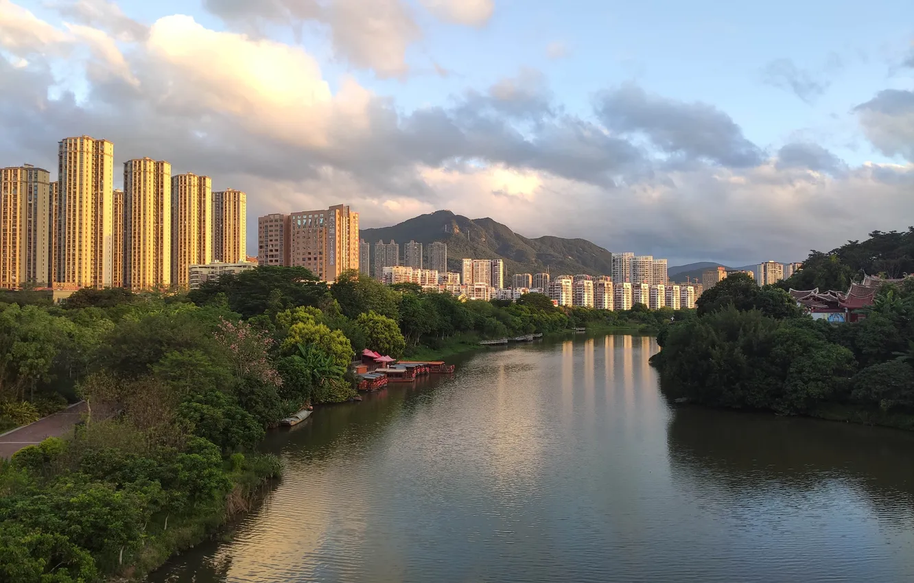 Photo wallpaper cloud, lake, sunrise