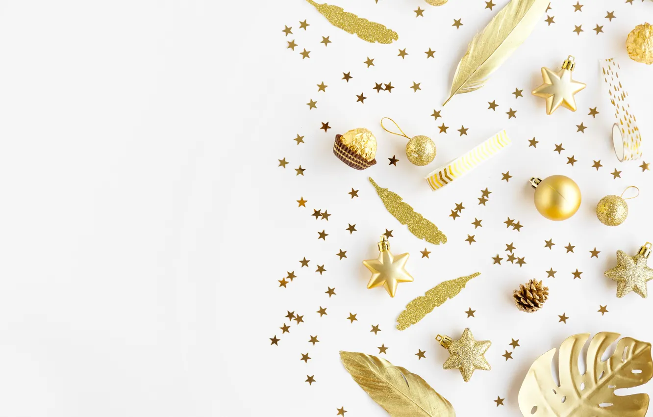 Photo wallpaper holiday, toy, new year, candy, golden, Christmas, decor, chocolate