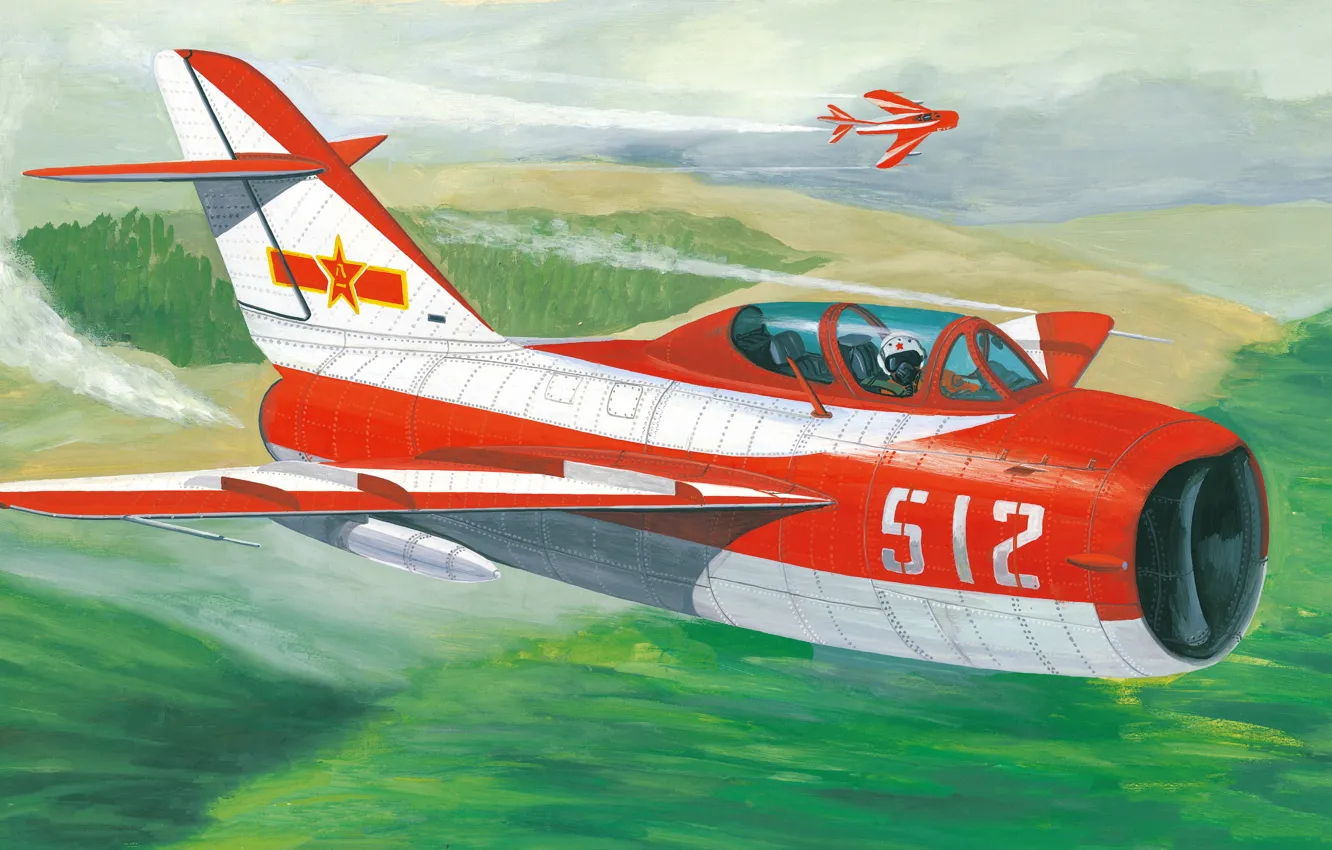 Photo wallpaper war, art, airplane, painting, aviation, jet, Shenyang FT5 Trainer