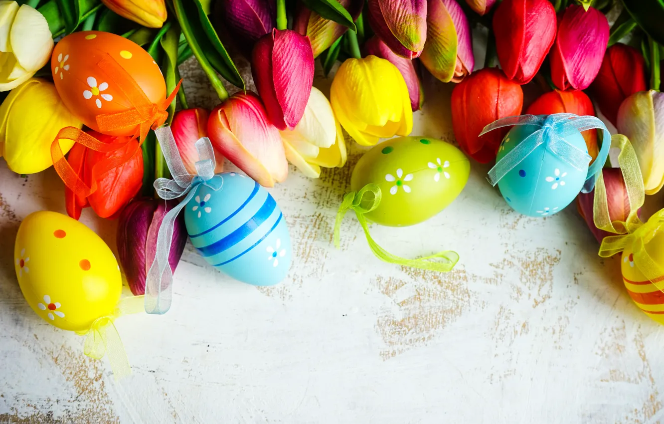 Photo wallpaper flowers, colorful, Easter, tulips, happy, flowers, tulips, Easter