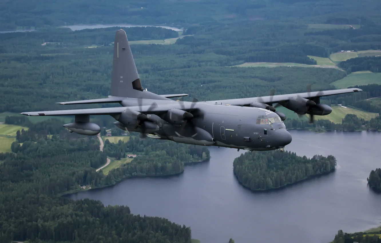 Photo wallpaper the plane, military transport, Super Hercules, C-130J