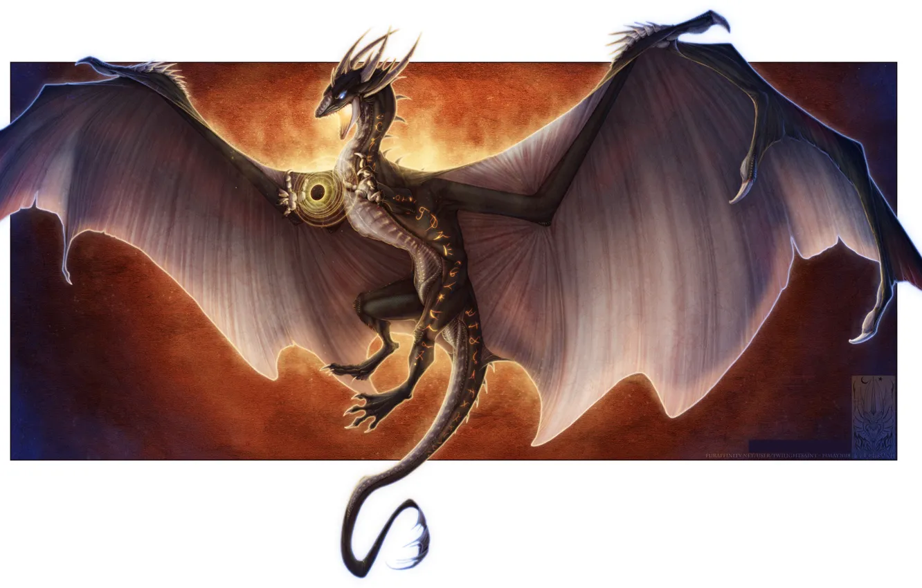Photo wallpaper dragon, wings, frame