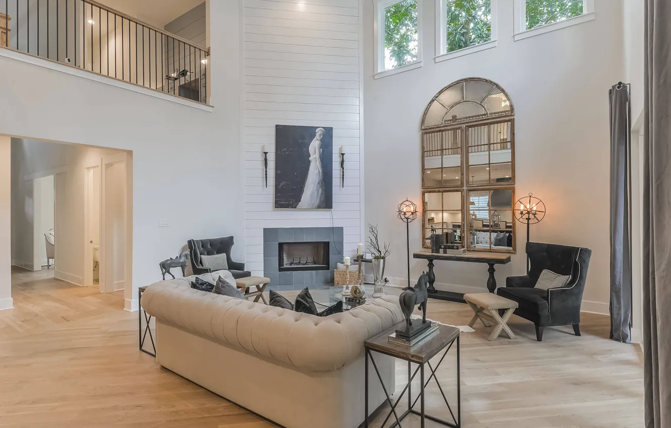 Photo wallpaper design, style, interior, fireplace, Arlington, living room, Farmhouse, rural house