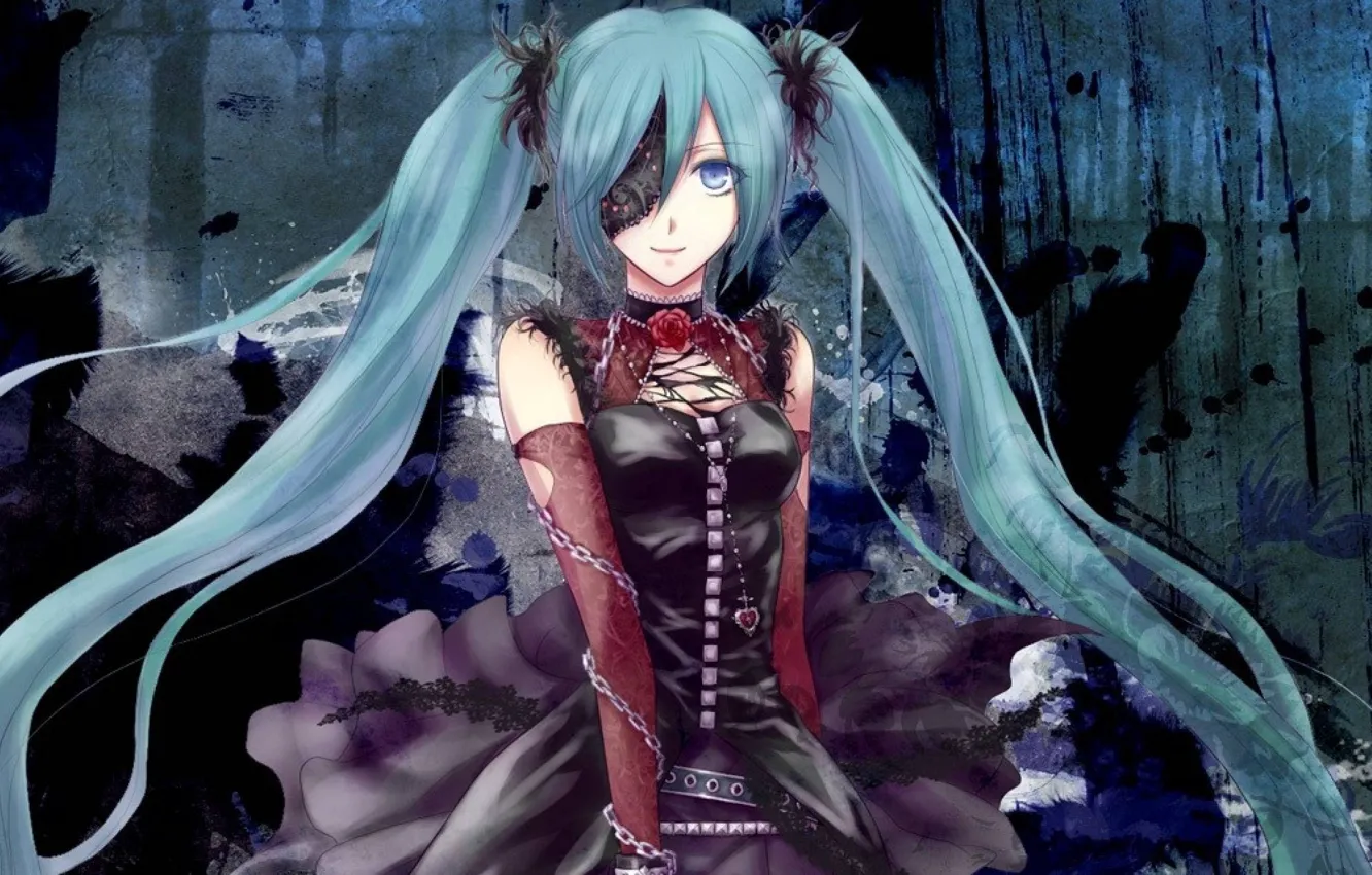 Photo wallpaper Gothic, chain, corset, vocaloid, hatsune miku, Hatsune Miku, black spots
