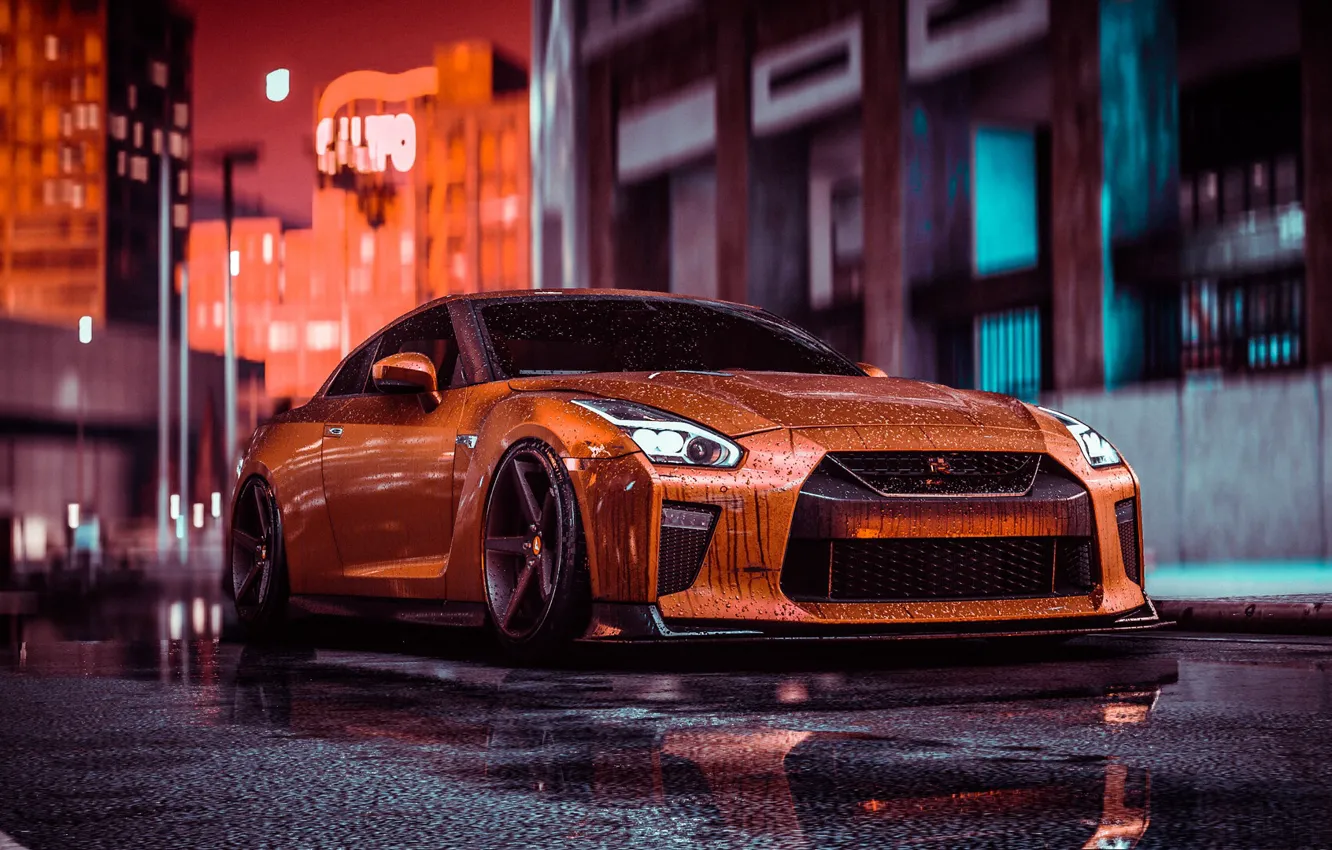 Photo wallpaper car, machine, auto, drops, orange, style, the game, sports car