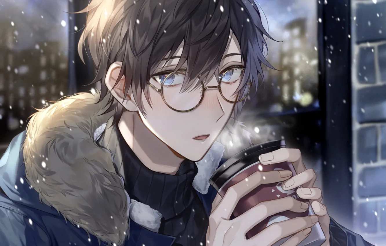 Photo wallpaper look, coffee, guy