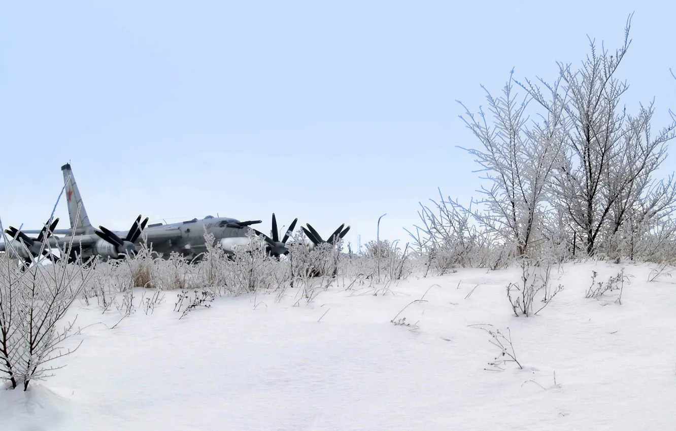 Photo wallpaper winter, snow, the plane, missile, strategic bomber, Tu-95MS