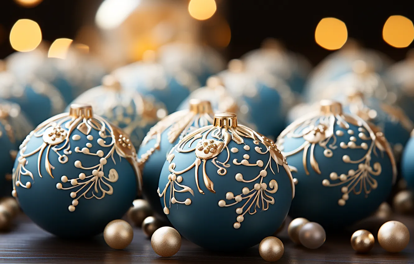 Photo wallpaper balls, the dark background, new year, Christmas, blue background, Christmas decorations, Christmas decorations, AI art