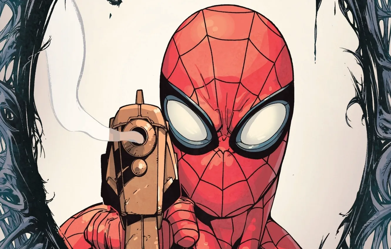 Photo wallpaper gun, weapons, shot, mask, hero, costume, gun, weapon