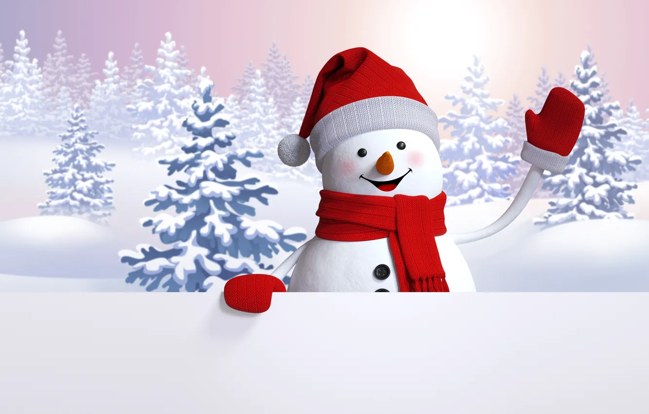 Photo wallpaper snowman, happy, winter, snow, cute, snowman