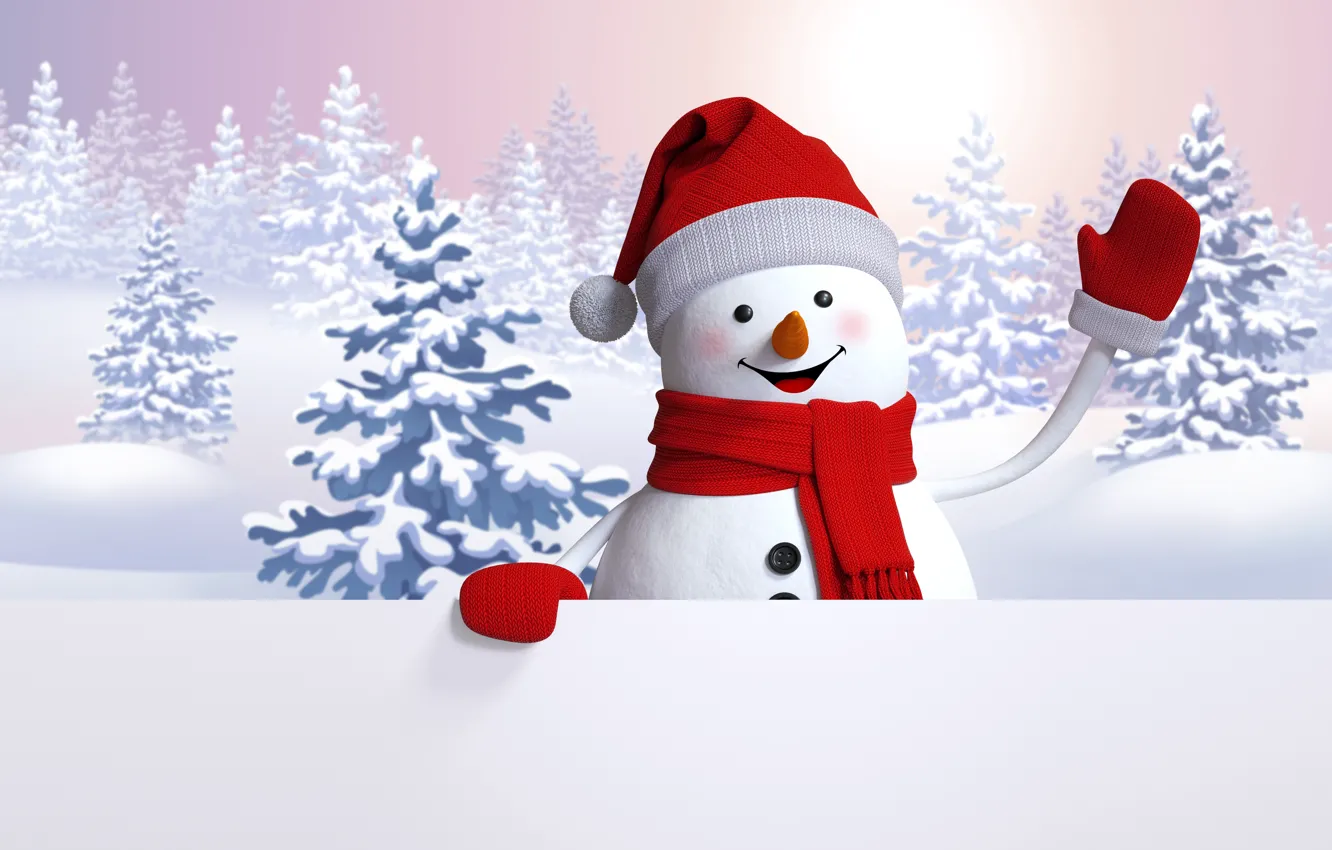 Photo wallpaper snowman, winter, snow, cute, snowman, Happy