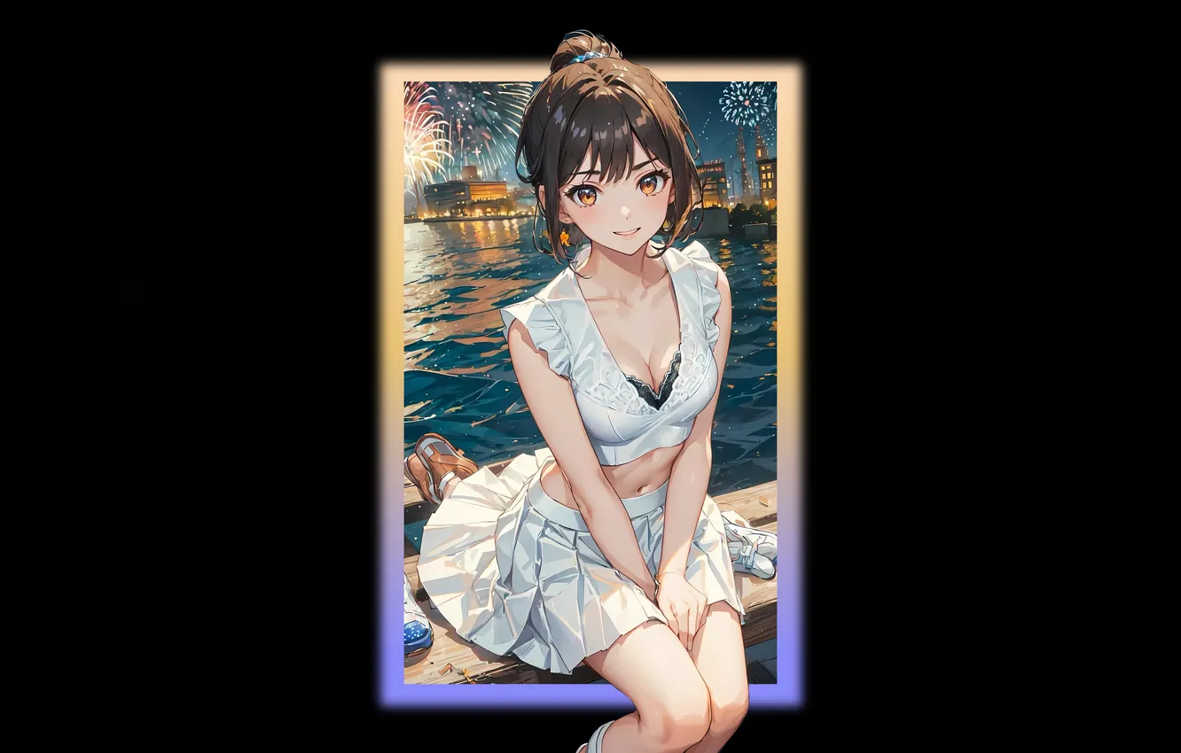 Photo wallpaper kawaii, girl, hot, sexy, anime, pretty, fireworks, brunette