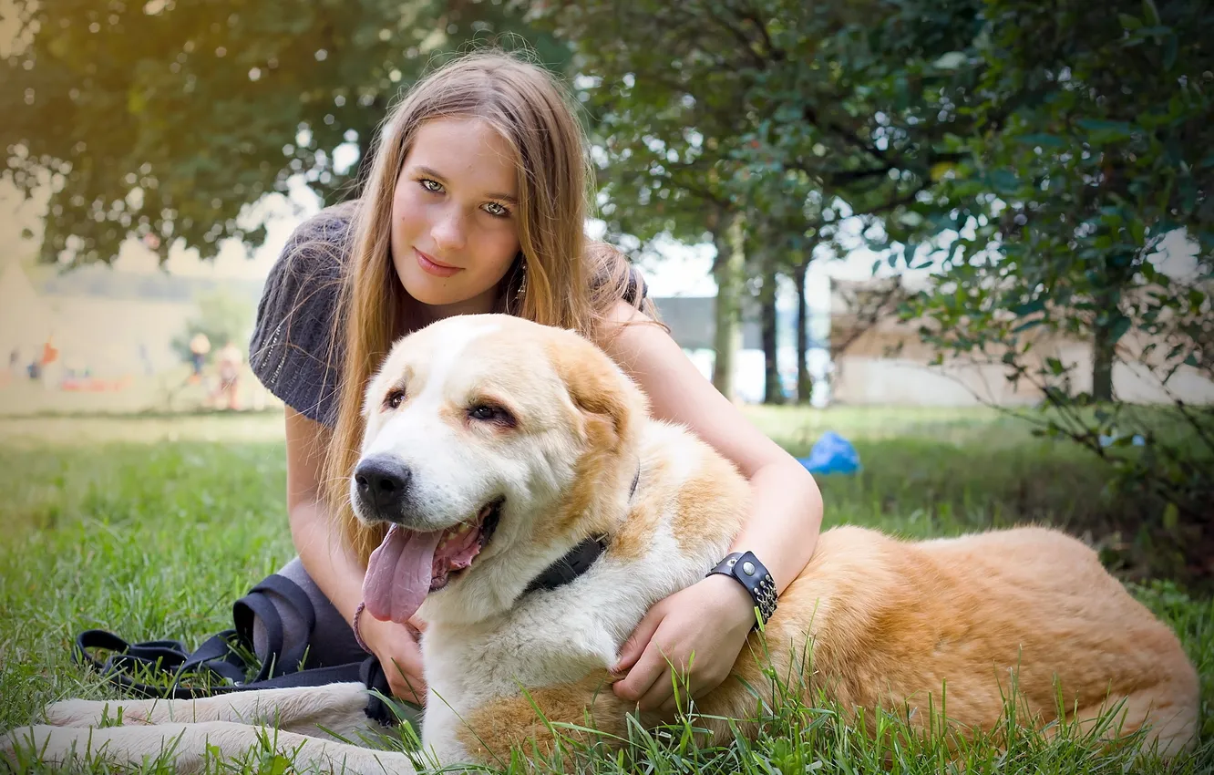 Photo wallpaper girl, mood, dog