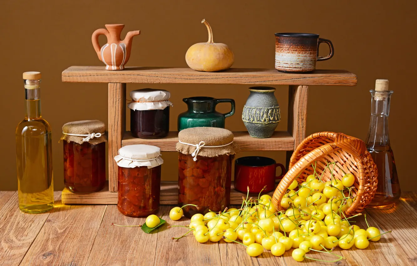 Photo wallpaper fruit, still life, plum, jam
