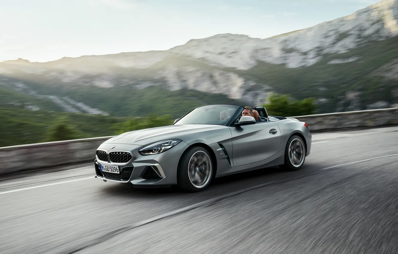 Photo wallpaper grey, speed, BMW, the fence, Roadster, mountain road, BMW Z4, M40i