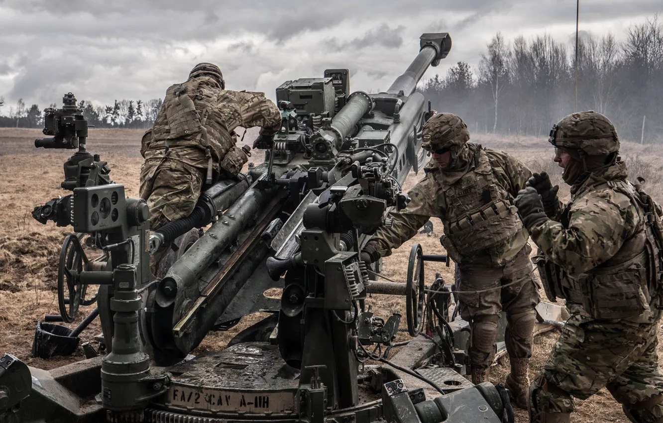Photo wallpaper soldiers, howitzer, Howitzer