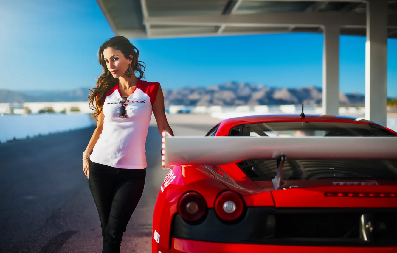 Photo wallpaper Girl, F430, Ferrari, Red, Model, Racing, Beauty, Supercar