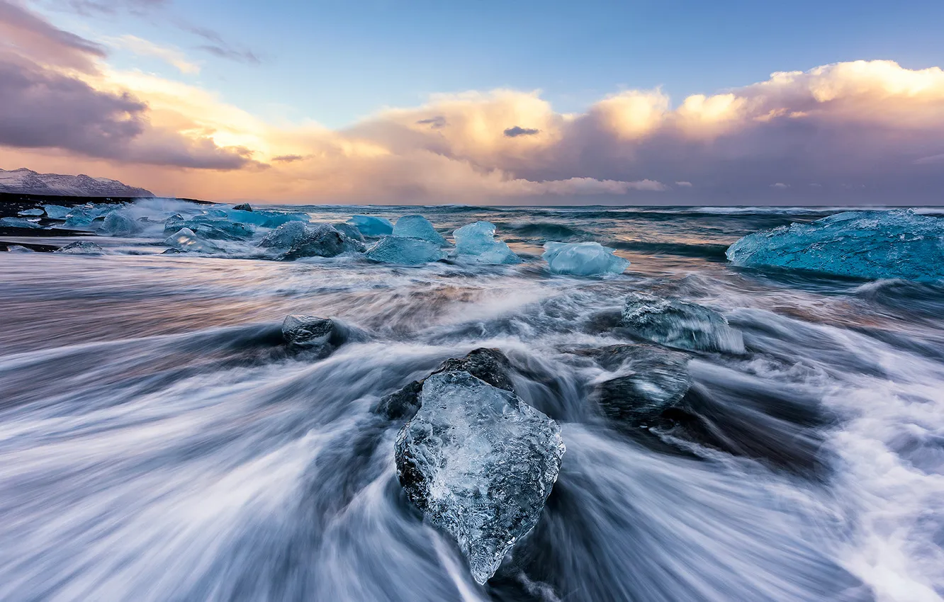 Photo wallpaper ice, winter, sea, wave, shore, ice