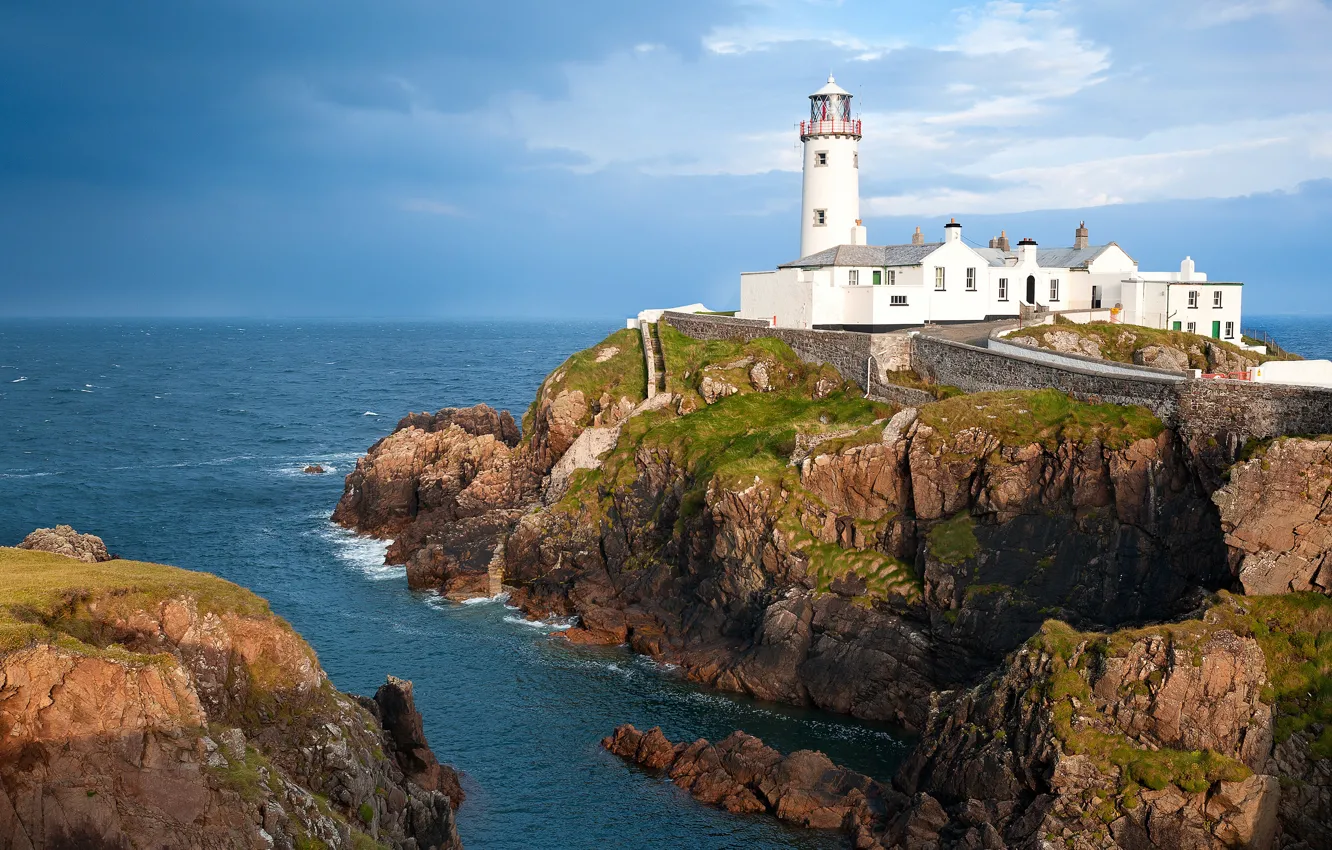 Photo wallpaper sea, the sky, clouds, blue, stones, rocks, blue, shore