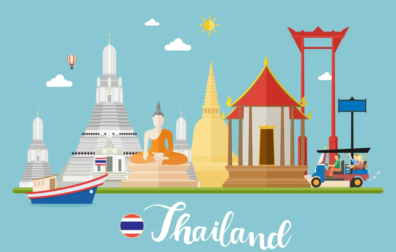 Photo wallpaper landscape, art, Thailand, Thailand, journey, landscape, travel, Vector illustration