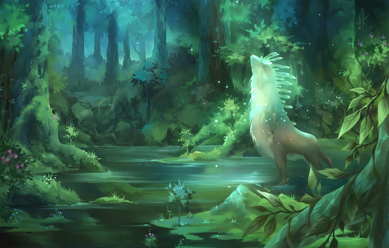 Photo wallpaper forest, river, being, art, Alina Kross