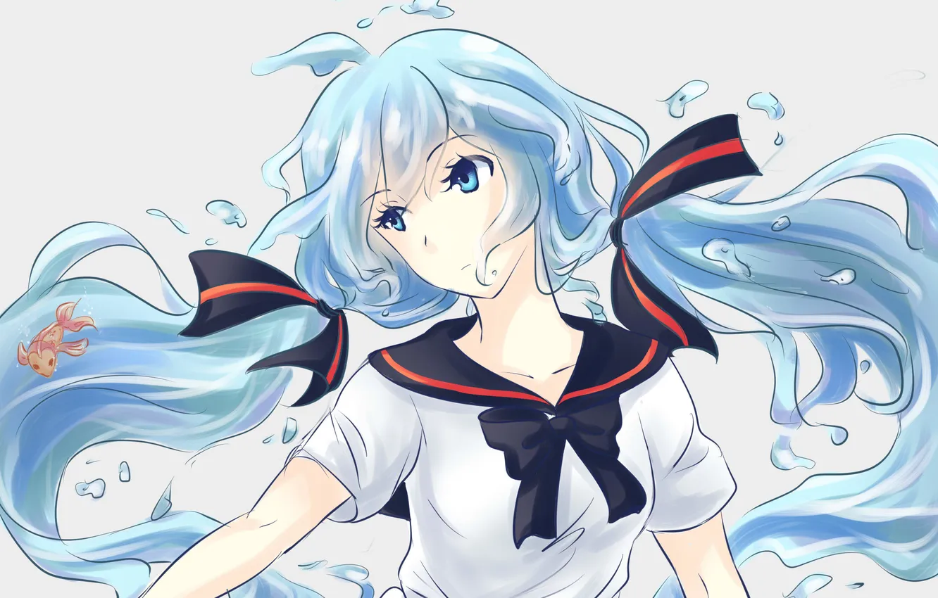 Photo wallpaper water, girl, drops, fish, art, form, schoolgirl, vocaloid
