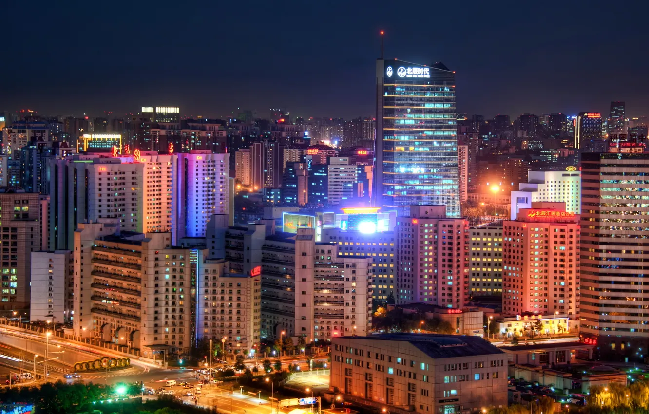 Photo wallpaper road, night, street, China, home, China, skyscrapers, Cities