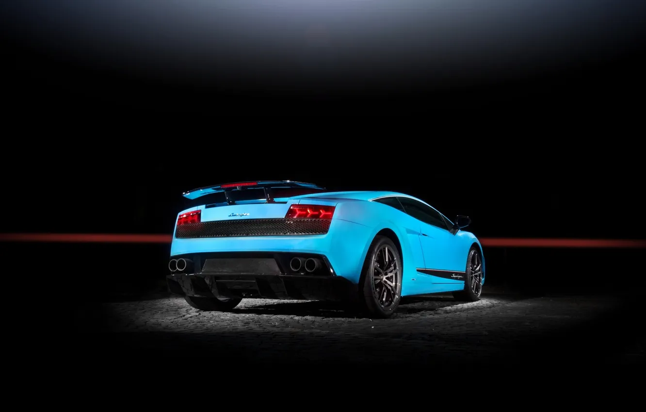 Photo wallpaper blue, gallardo, lamborghini, rear view, blue, headlights, Lamborghini, Gallardo