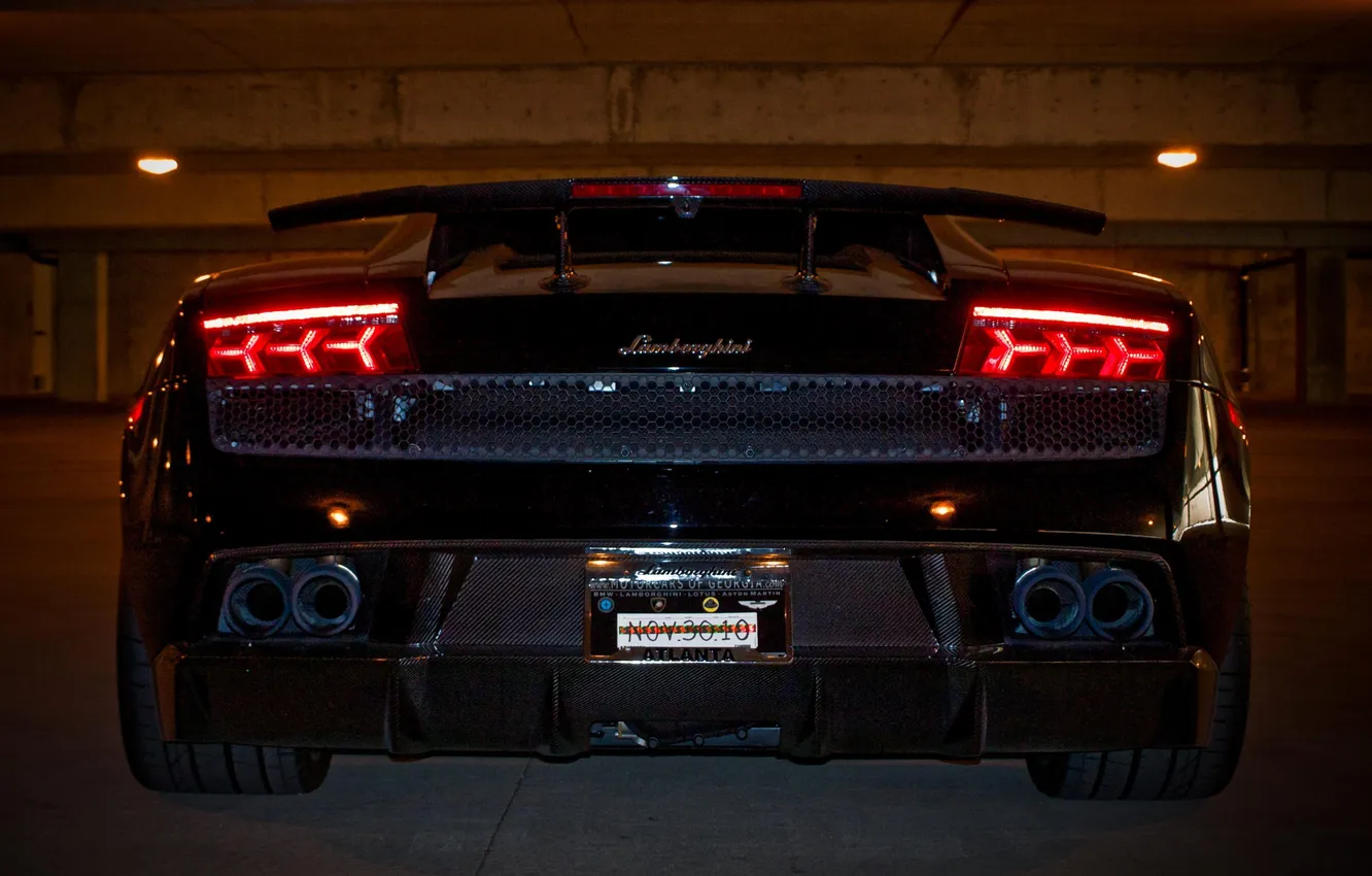 Photo wallpaper lights, Lamborghini, black, Gallardo, back, Lamborghini, Gallardo, tail lights